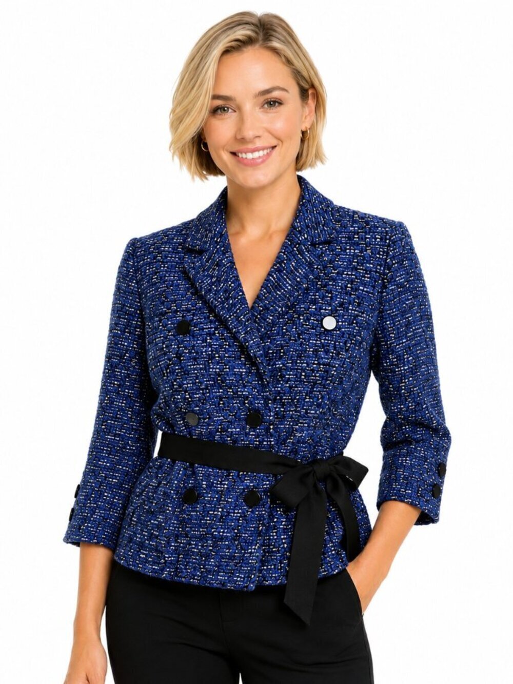 Kate Spade Blue Tweed Silver Lining Belted Blazer